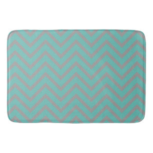 Dekoratives Zickzack Muster Aquamarin und grau Badematte