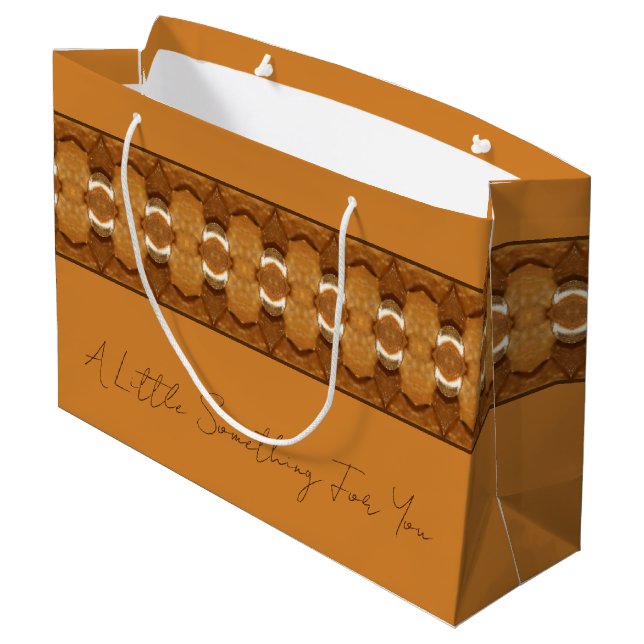 Dekorgold mit Braun Große Geschenktüte (Rückseite Schrägansicht)