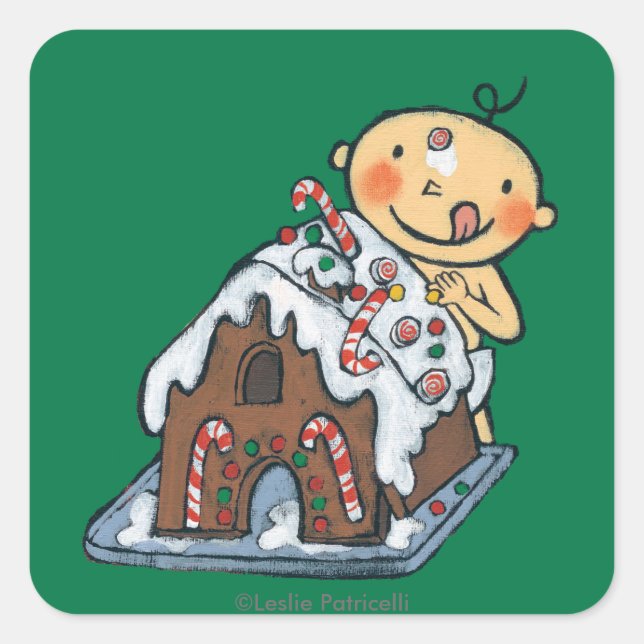 Dekorieren eines Lebkuchenhauses zu Weihnachten Quadratischer Aufkleber (Vorderseite)