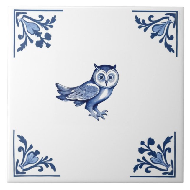 Dekorieren Owl mit Delft Blue und White Corners Fliese (Vorderseite)
