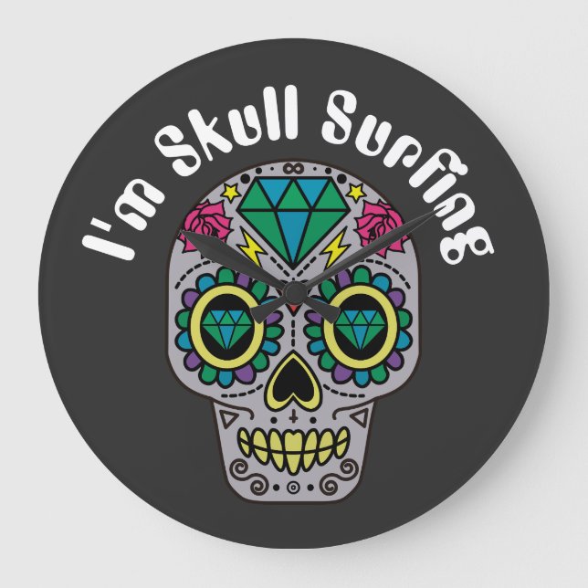 Dekorierte Abstrakte Schädeluhr Große Wanduhr (Vorderseite)