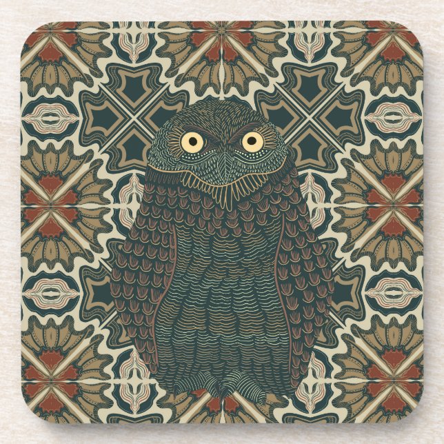 Dekorierte Burrowing Owl Golden Brown Earth Tones Getränkeuntersetzer (Vorderseite)