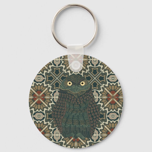 Dekorierte Burrowing Owl Golden Brown Earth Tones Schlüsselanhänger (Vorderseite)