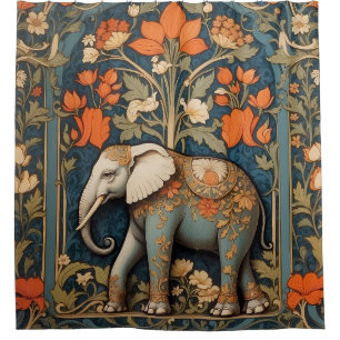 Dekorierte Elephant William Morris Inspirierte flo Duschvorhang