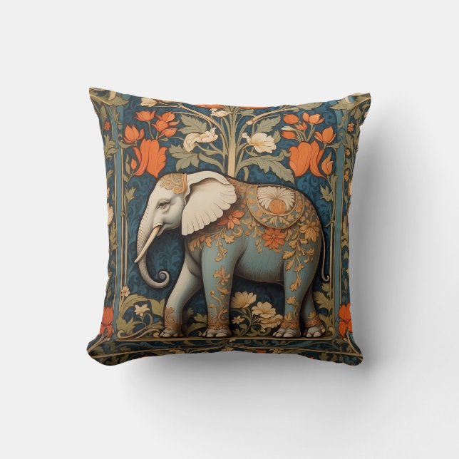 Dekorierte Elephant William Morris Inspirierte flo Kissen (Vorderseite)