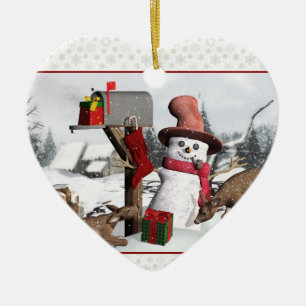 Dekorierte Mailbox Snowman Deer and Gifts Ornament