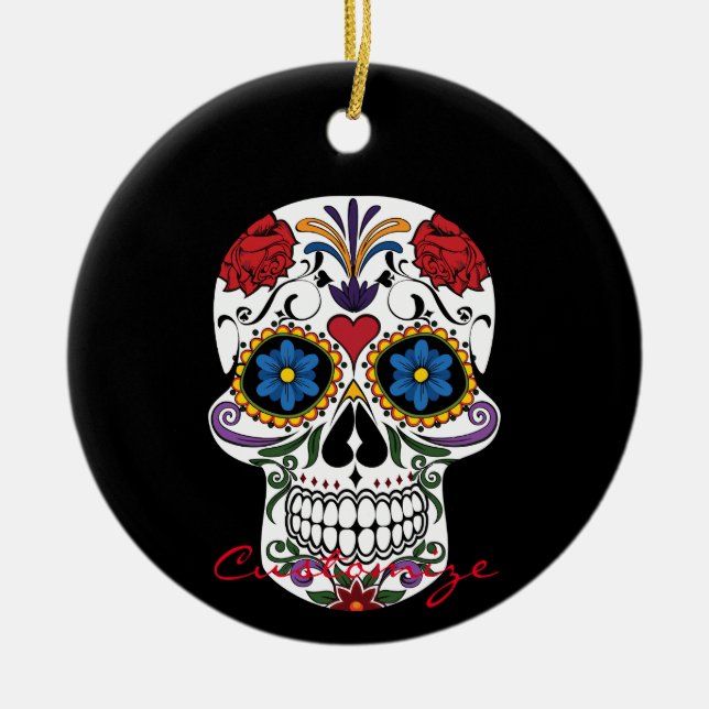 Dekorierte menschliche Schädel Art Thunder_Cove Keramik Ornament (Vorne)