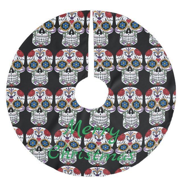 Dekorierte menschliche Schädel Art Thunder_Cove Polyester Weihnachtsbaumdecke (Vorderseite)