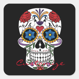 Dekorierte menschliche Schädel Art Thunder_Cove Quadratischer Aufkleber