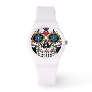 Dekorierte menschliche Schädelkunst Thunder_Cove Armbanduhr