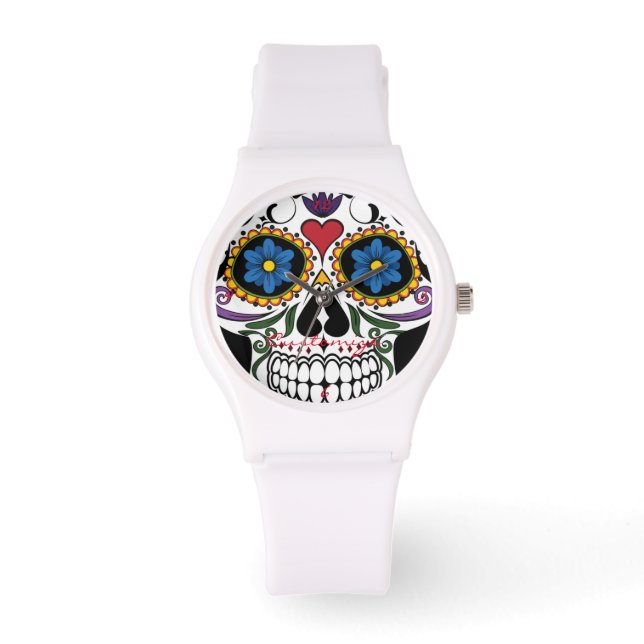 Dekorierte menschliche Schädelkunst Thunder_Cove Armbanduhr (Vorderseite)