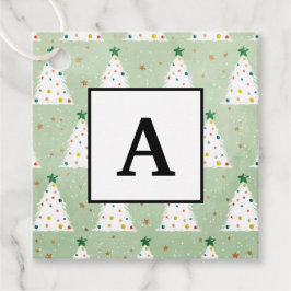 Dekorierte weiße Weihnachtsbaumen Grüner Stern & O Geschenkanhänger