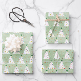 Dekorierte weiße Weihnachtsbaumen Grüner Stern & O Geschenkpapier Set