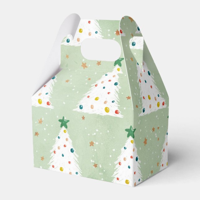 Dekorierte weiße Weihnachtsbaumen Grüner Stern & O Geschenkschachtel (Vorderseite)