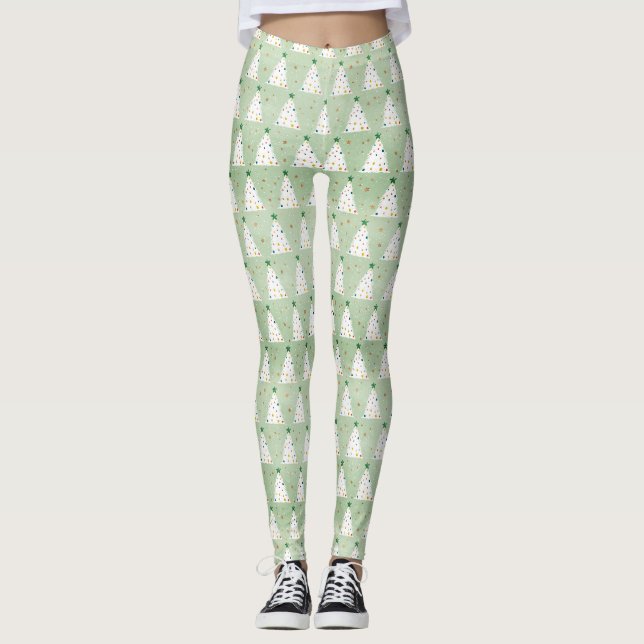 Dekorierte weiße Weihnachtsbaumen Grüner Stern & O Leggings (Vorderseite)