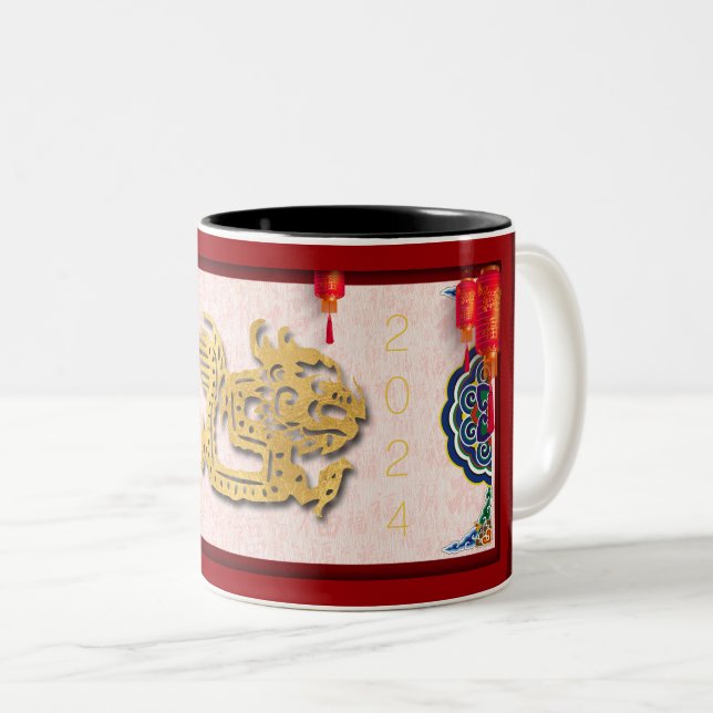 Dekorierter chinesischer Drache - Neujahr 2024 2TM Zweifarbige Tasse (VorderseiteRechts)