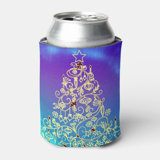 Dekorierter Weihnachtsbaum Blau & Weiß Ornament Dosenkühler (Kanne Vorderseite)