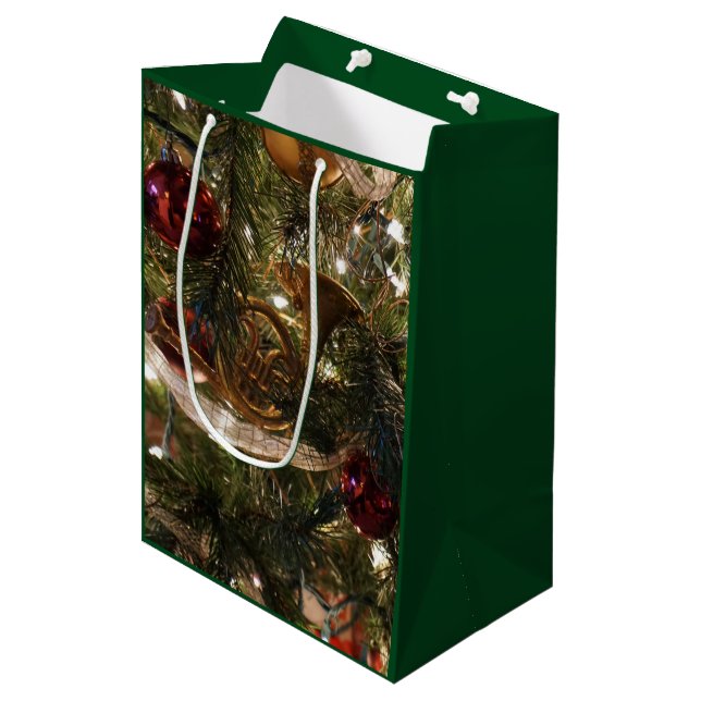 Dekorierter Weihnachtsbaum Elegant Mittlere Geschenktüte (Vorderseite Schrägansicht)