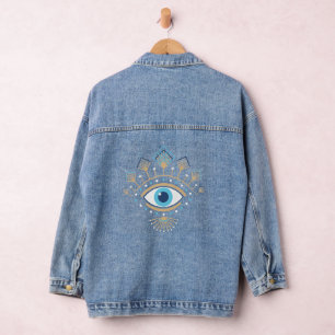 Dekoriertes griechisches Eye Türkisches Schutzsymb Jeansjacke