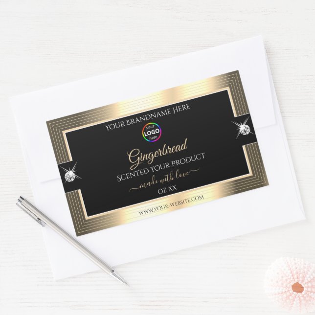 Dekoriertes, schwarz-schimmliges Golden mit Logo-P Rechteckiger Aufkleber (Umschlag)