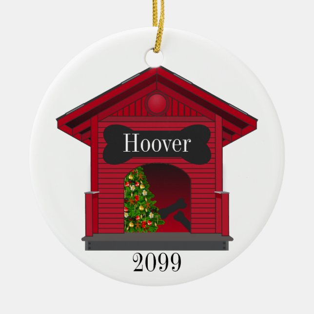 Dekoriertes Weihnachtshaus Personalisiert Keramik Ornament (Vorne)