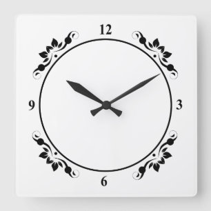 Dekoriertes Weiß mit schwarzem Gesicht Persönliche Quadratische Wanduhr