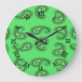 Dekorpaisley-Muster auf grün Große Wanduhr