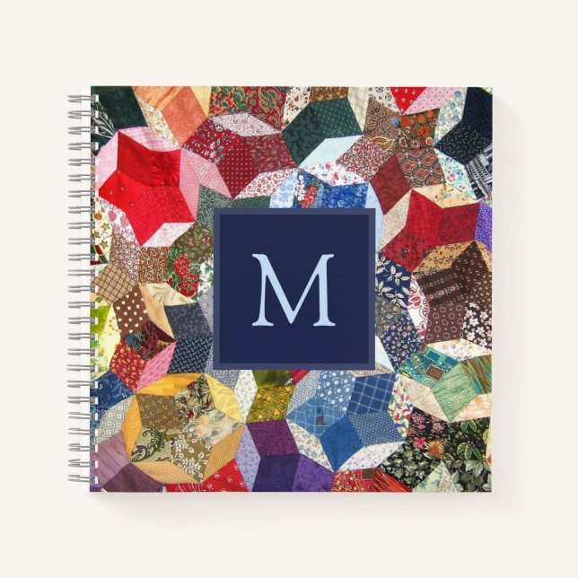 Dekorpatchwork-Sternenmuster-Monogramm Notizbuch (Vorderseite)