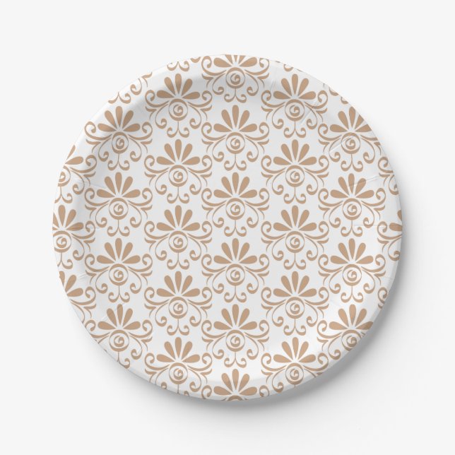 Dekorplatte mit einem beigen Blumenmuster Pappteller (Vorderseite)