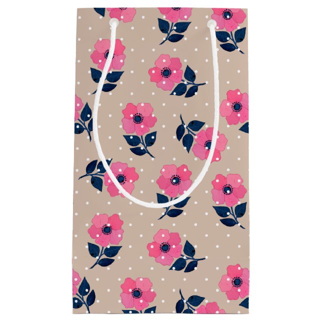 Dekorrosa Beige Blumenmuster Kleine Geschenktüte (Vorderseite)