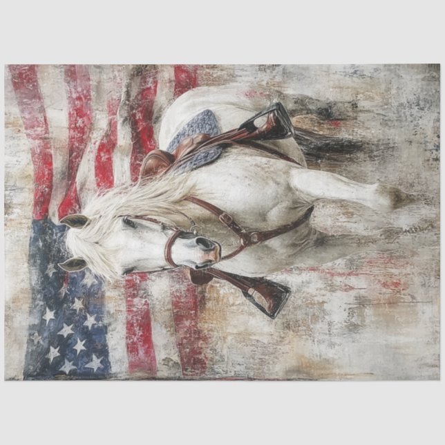 Dekoupage American Flag Weißes Pferd Abstrakt Seidenpapier (Vorderseite)