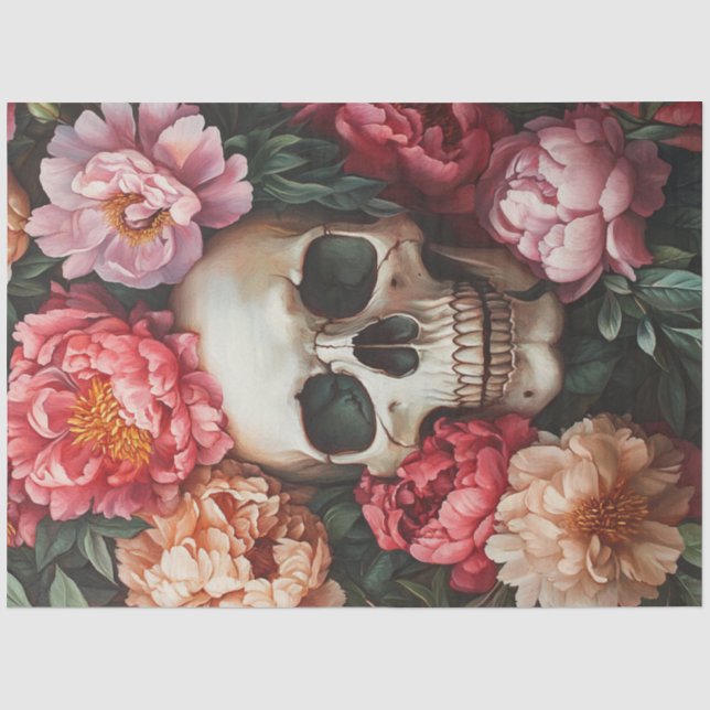 Dekoupage Artistic Depiciction Skull Face in Peoni Seidenpapier (Vorderseite)