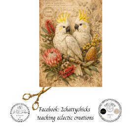 Dekoupage Australische Kakadus Botanicals Vintage  Seidenpapier