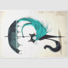 Dekoupage Black Cat in High Heel Umbrella Seidenpapier