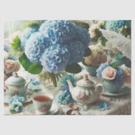 Dekoupage Blue Hydrangea und Teapot Tissue Paper Seidenpapier
