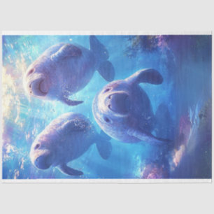 Dekoupage Blue Ocean Waters Sad Manatee Familie Seidenpapier