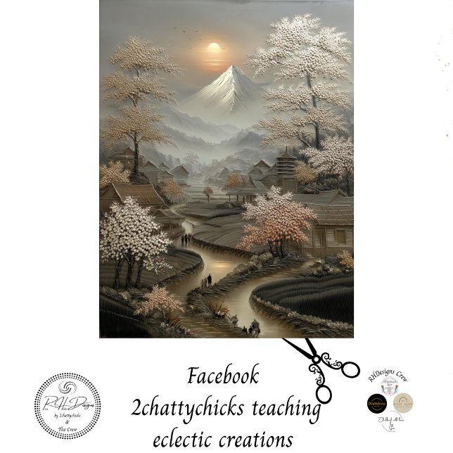 Dekoupage Chinese Village Mount Fuji Seidenpapier (Von Creator hochgeladen)