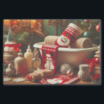 Dekoupage Christmas Snowman Badezimmer Tissue Seidenpapier<br><div class="desc">Dieses Badezimmer aus Papiertaschentuch ist mit einem Retro-Schneemann und Dekorationen im Badezimmer ausgestattet. Benutzen Sie dieses Papiertaschentuch für Ihre decoupage Handarbeit oder um Ihre Badgeschenke zu verpacken. (Ai generiertes Bild)</div>