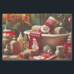 Dekoupage Christmas Snowman Badezimmer Tissue Seidenpapier<br><div class="desc">Dieses Badezimmer aus Papiertaschentuch ist mit einem Retro-Schneemann und Dekorationen im Badezimmer ausgestattet. Benutzen Sie dieses Papiertaschentuch für Ihre decoupage Handarbeit oder um Ihre Badgeschenke zu verpacken. (Ai generiertes Bild)</div>