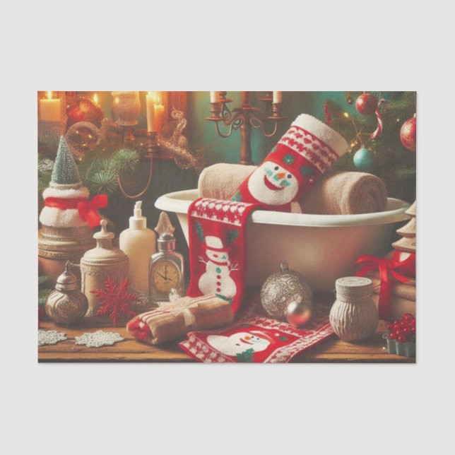 Dekoupage Christmas Snowman Badezimmer Tissue Seidenpapier (Vorderseite)