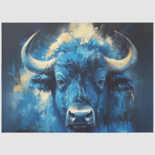 Dekoupage Contemporary Blue Bison Painting Seidenpapier (Vorderseite)