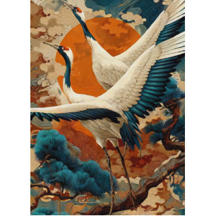 Dekoupage Cranes Asian Pine Tree mit aufstrebender Seidenpapier