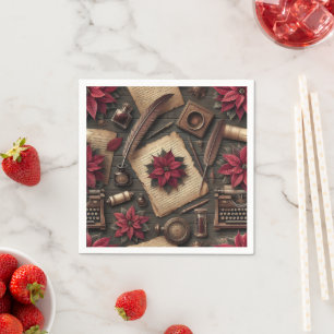 Dekoupage der Dark Academia Poinsettia School Desk Serviette