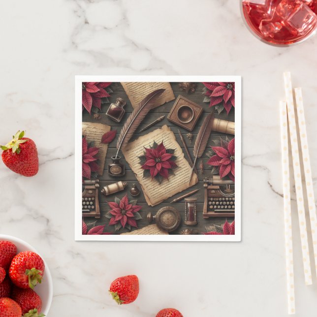 Dekoupage der Dark Academia Poinsettia School Desk Serviette (Beispiel)