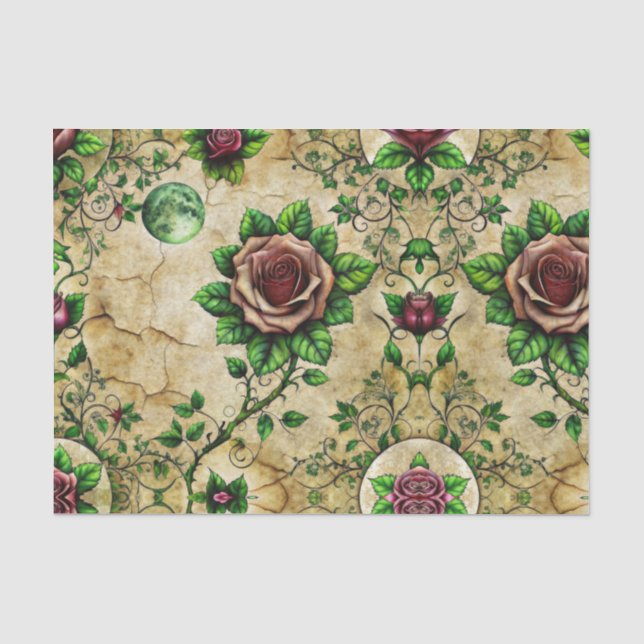 Dekoupage der eleganten gotischen dunklen Rose Seidenpapier (Vorderseite)