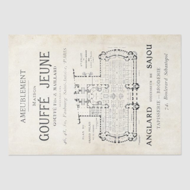 Dekoupage der französischen Texttypografie Seidenpapier (Vorderseite)