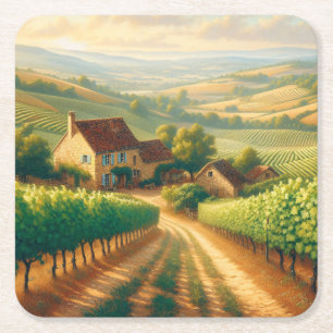 Dekoupage der französischen Weinberge Rechteckiger Pappuntersetzer