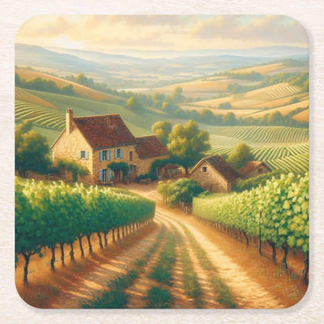 Dekoupage der französischen Weinberge Rechteckiger Pappuntersetzer (Vorderseite)