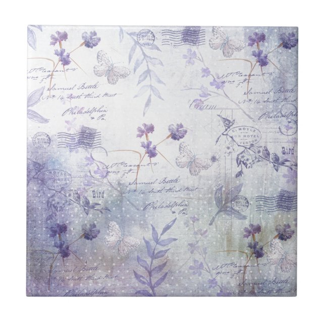 Dekoupage der Lavendel-Blume Fliese (Vorderseite)