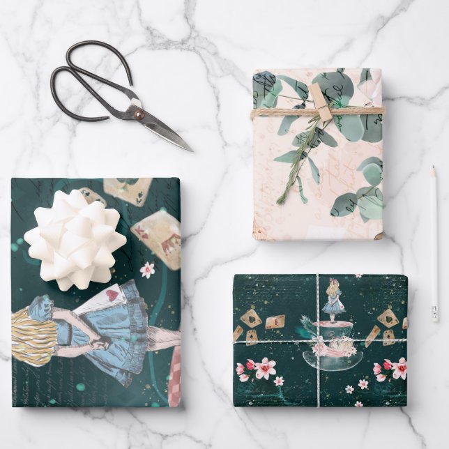 Dekoupage der Mad Hatter-Alice im Wunderland Geschenkpapier Set (Vorderseite)